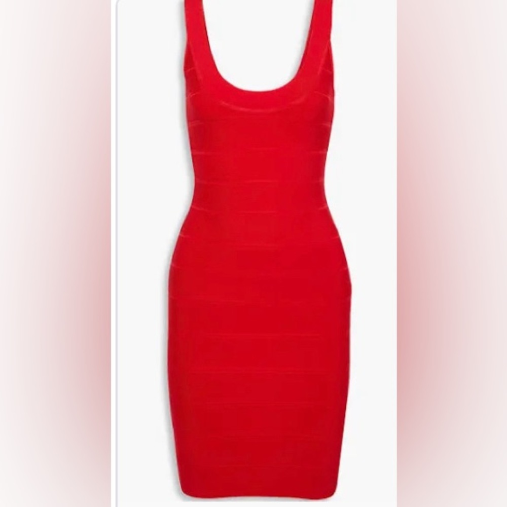 Red Herve Leger scoop neck bandage dress